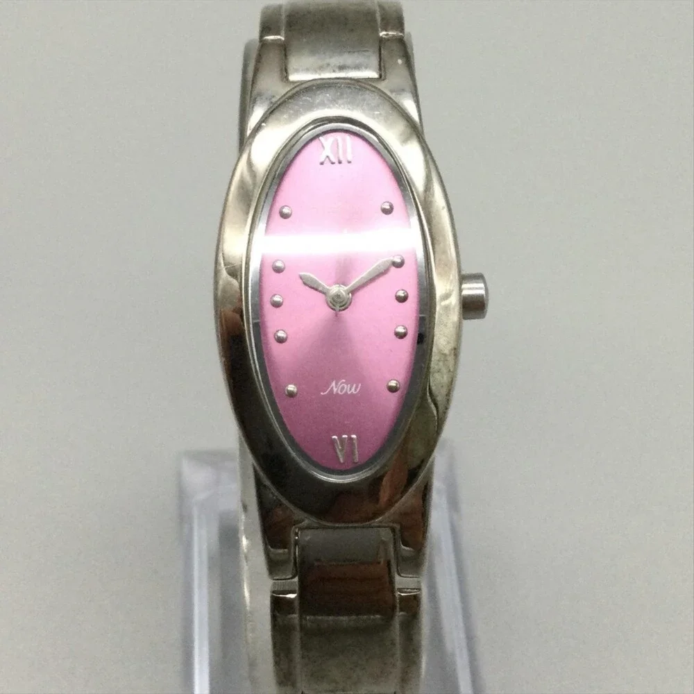 Armitron Now Womens Watch 18mm Pink Oval Dial Silver Tone New Battery 6.5